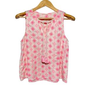 Lovestitch Sonora Pink Neon Embroidered 100% Cotton Tassel Tank Top Boho L $60